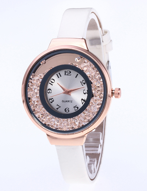 Fashion White Diamond Decorated Pure Color Strap Watch