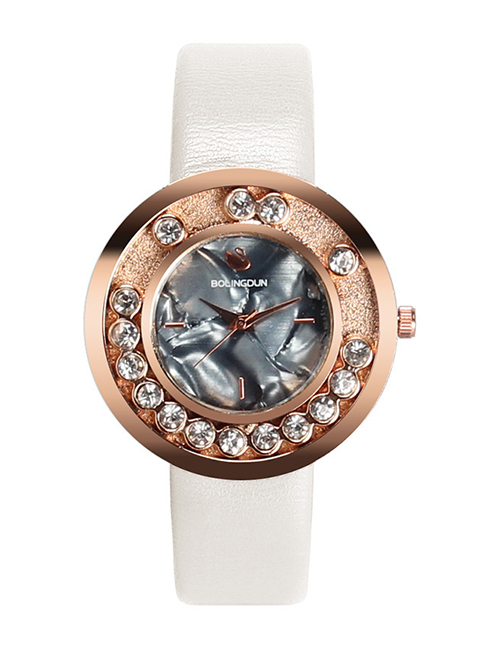 Fashion White Diamond Decorated Round Shape Dial Watch