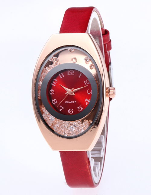 Fashion Red Arc Shape Dial Design Pure Color Strap Watch