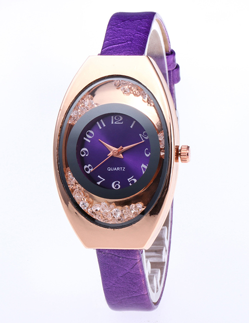 Fashion Purple Arc Shape Dial Design Pure Color Strap Watch