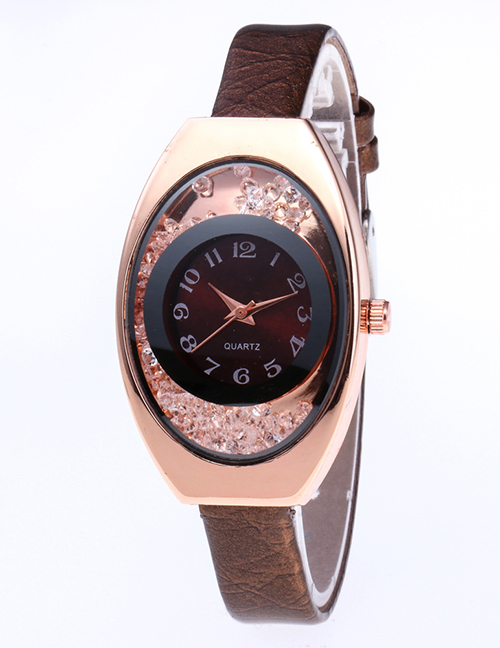 Fashion Coffee Arc Shape Dial Design Pure Color Strap Watch