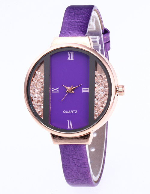 Fashion Purple Diamond Decorated Pure Color Strap Watch