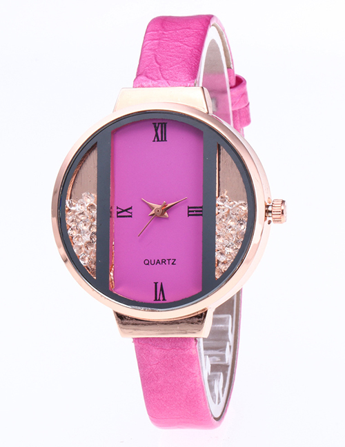 Fashion Plum Red Diamond Decorated Pure Color Strap Watch