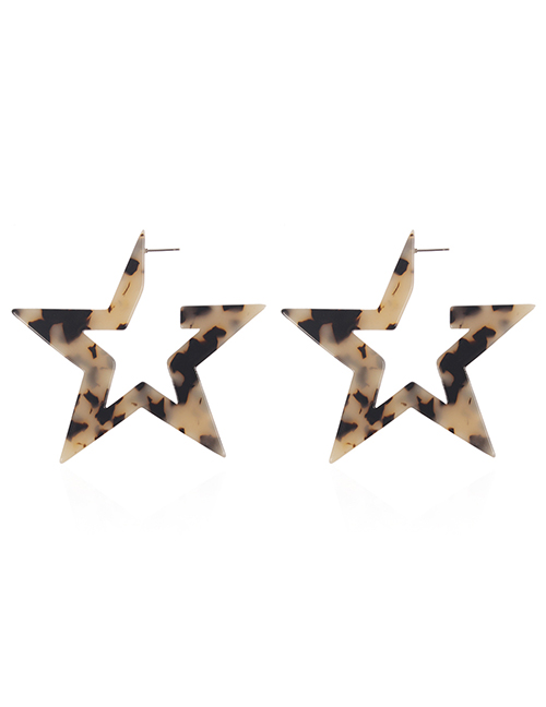 Fashion Light Brown Leopard Pattern Design Star Shape Earrings
