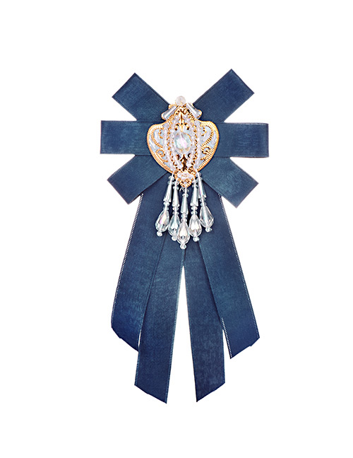 Fashion Blue Diamond Decorated Bowknot Brooch