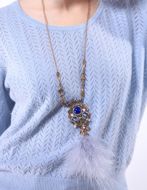 Fashion Gold Color Feather Item Decorated Necklace