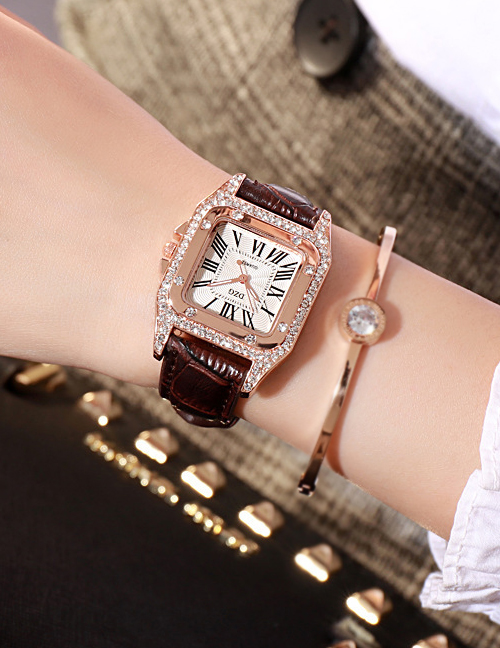 Fashion Brown Square Shape Decorated Women's Watch