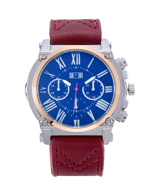 Fashion Red Roman Numerals Decorated Men's Business Watch