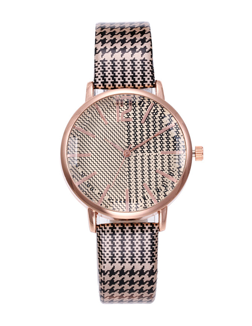 Fashion Khaki Grids Pattern Decorated Watch