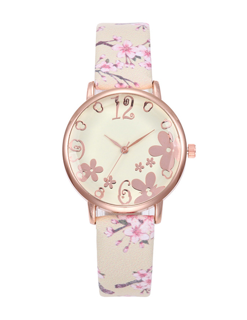 Fashion Beige Flower Pattern Decorated Watch