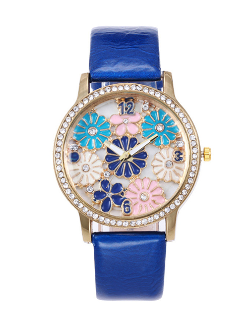 Fashion Blue Flower Pattern Decorated Watch