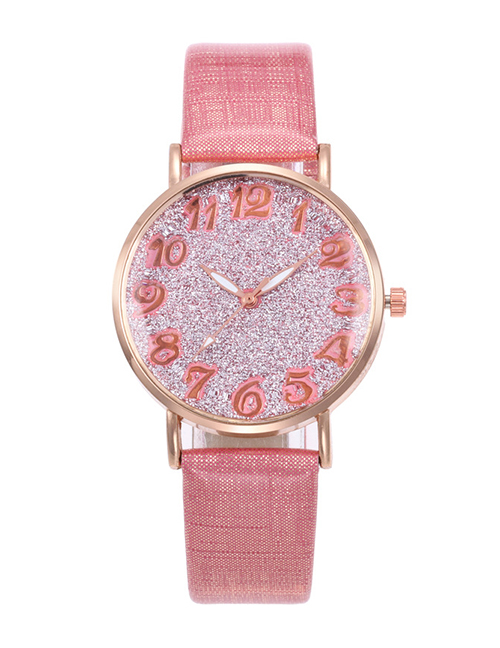 Fashion Pink Starry Sky Pattern Design Round Dial Watch