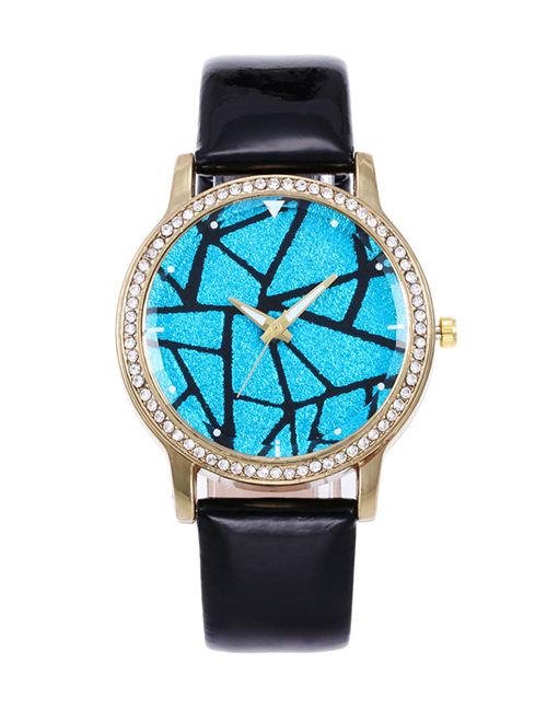 Fashion Black+blue Geometric Shape Pattern Decorated Watch