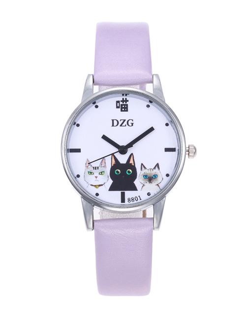 Fashion Purple Cats Decorated Round Dial Watch