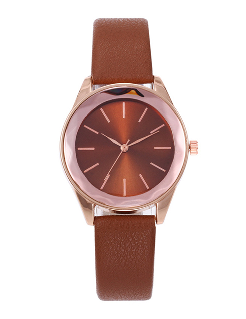 Fashion Brown Pure Color Decorated Round Dial Watch