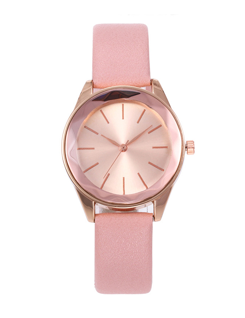 Fashion Apricot Pure Color Decorated Round Dial Watch