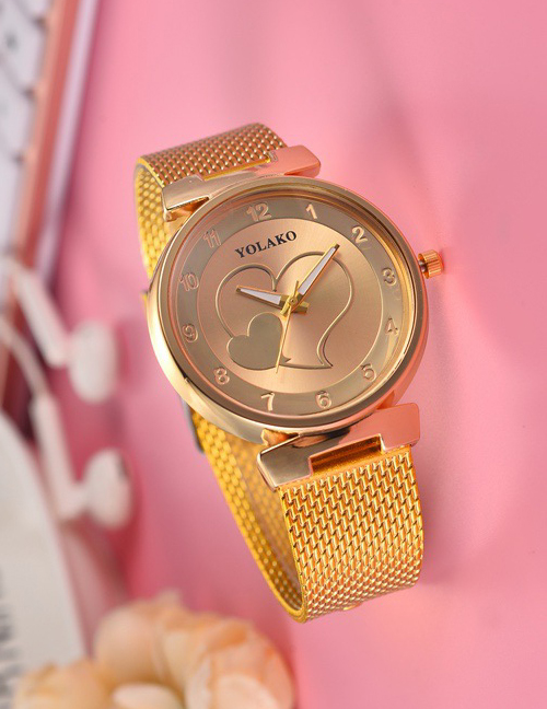 Fashion Gold Heart Pattern Decorated Women's Watch
