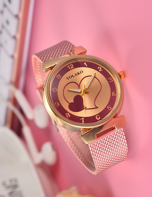 Fashion Rose Gold Heart Pattern Decorated Women's Watch
