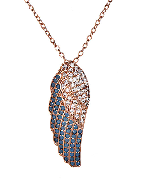 Fashion Rose Gold Wing Shape Design Full Diamond Necklace