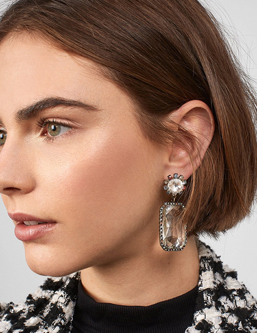 Fashion White Square Shape Decorated Earrings