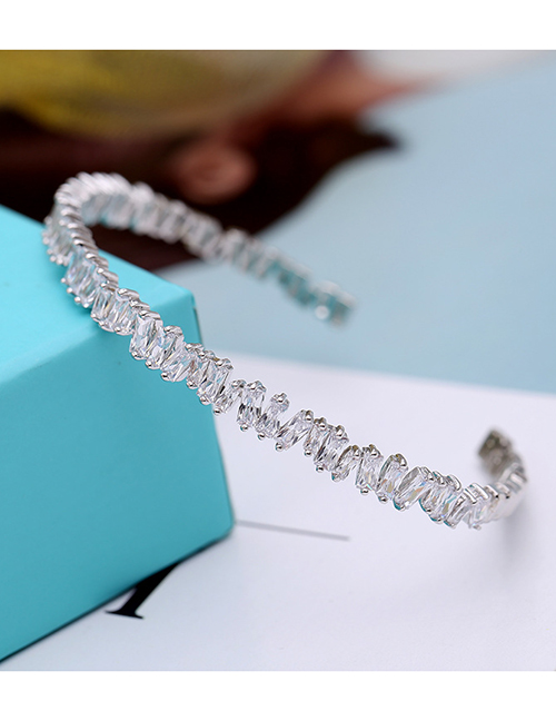 Fashion Silver Color Full Diamond Decorated Opening Bracelet