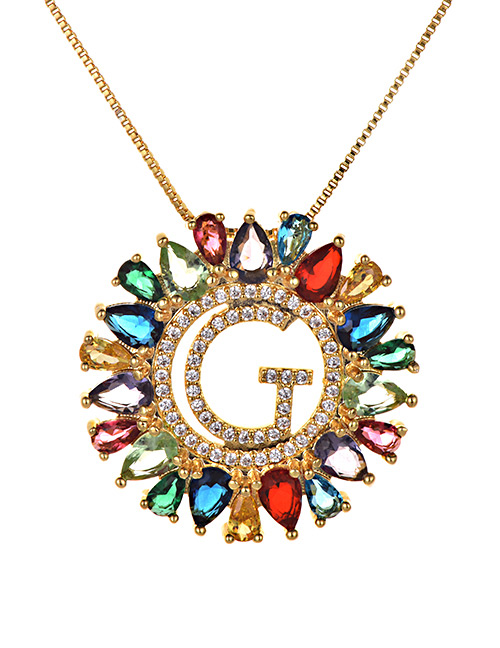 Fashion Multi-color Full Diamond Decorated G Letter Shape Necklace