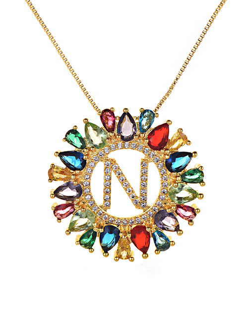 Fashion Multi-color Full Diamond Decorated N Letter Shape Necklace