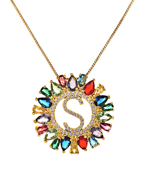 Fashion Multi-color Full Diamond Decorated S Letter Shape Necklace