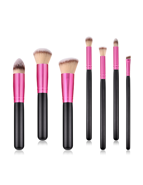 Fashion Black+pink Round Shape Decorated Makeup Brush (7 Pcs )