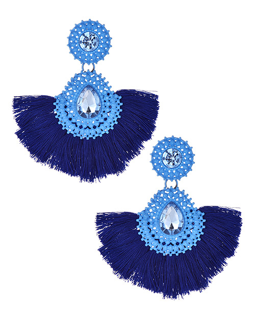 Fashion Navy Water Drop Shape Decorated Tassel Earrings