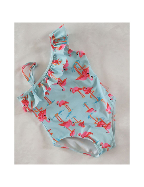 Fashion Blue+pink Flamingo Pattern Decorated Swimwear For Kids
