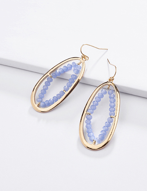 Fashion Dark Blue Alloy Geometry Hollow Crystal Glass Beads Woven Earrings