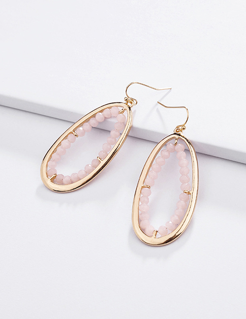 Fashion Pink Alloy Geometry Hollow Crystal Glass Beads Woven Earrings