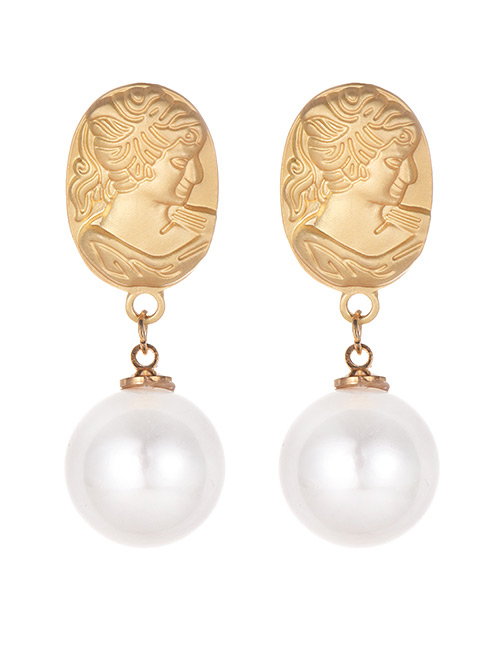 Fashion Gold Alloy Pearl Portrait Earrings