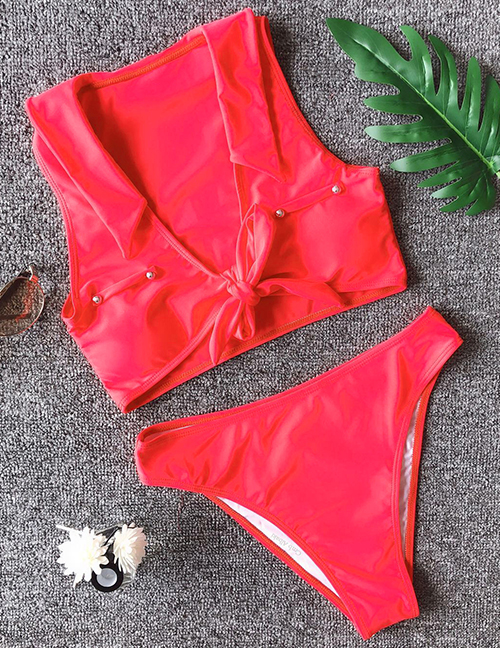 Fashion Red Studded Solid Color Bikini