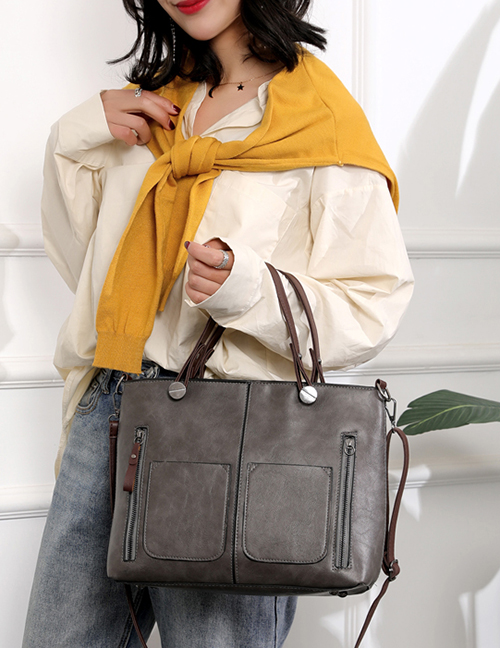Fashion Gray One-shoulder Large Tote Diagonal Bag