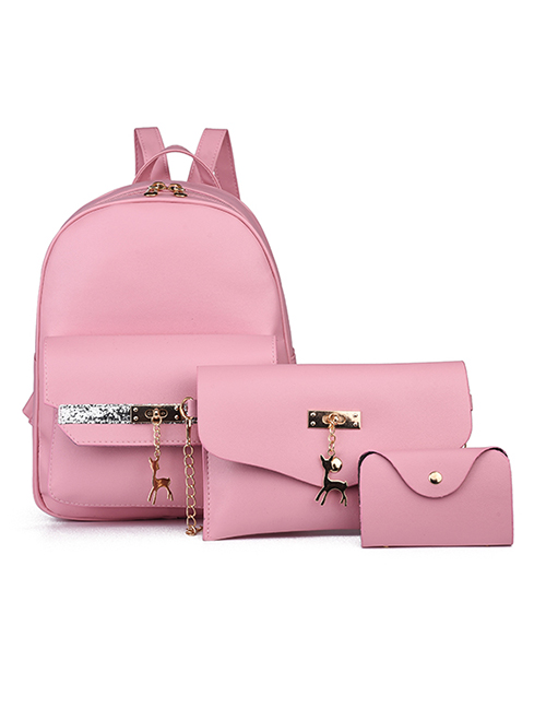 Fashion Pink Three-piece Pure Color Backpack