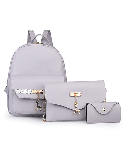Fashion Gray Three-piece Pure Color Backpack