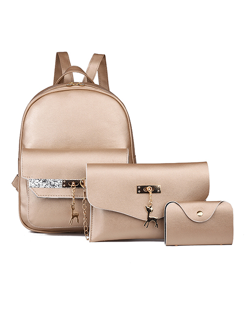 Fashion Gold Three-piece Pure Color Backpack