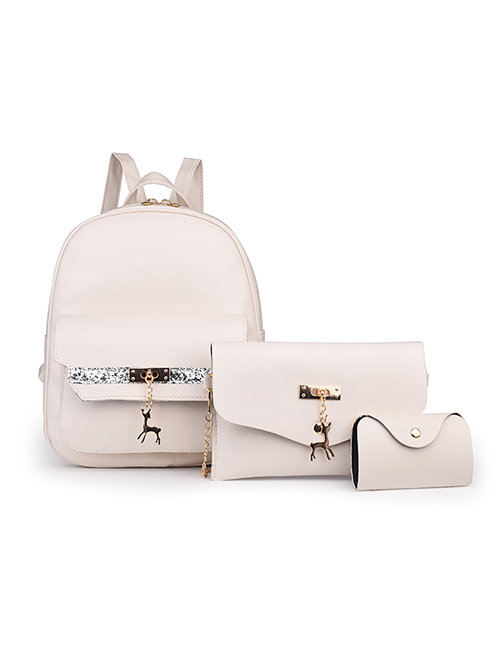 Fashion Beige Three-piece Pure Color Backpack