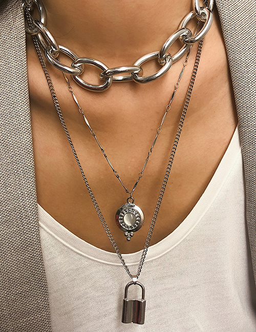 Fashion Silver Diamond-locked Multi-layer Long Necklace
