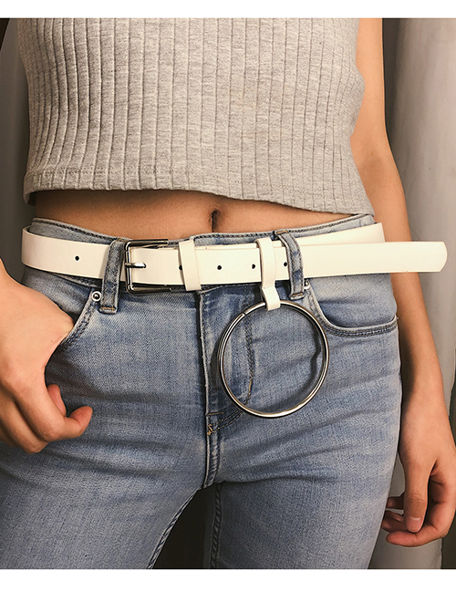 Fashion White Leather Metal Round Belt