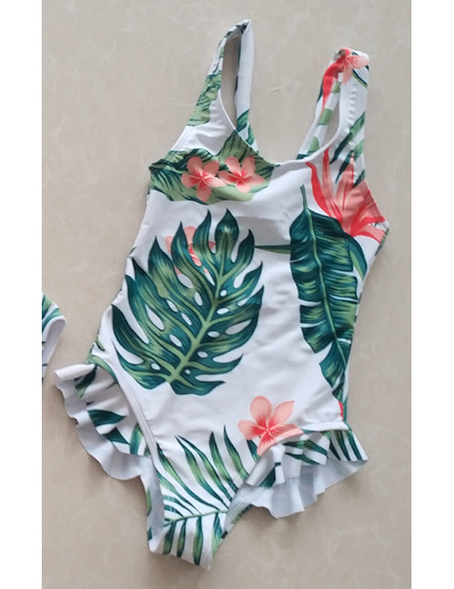Children's Leaves On White Parent-child Printed Triangle One-piece Swimsuit