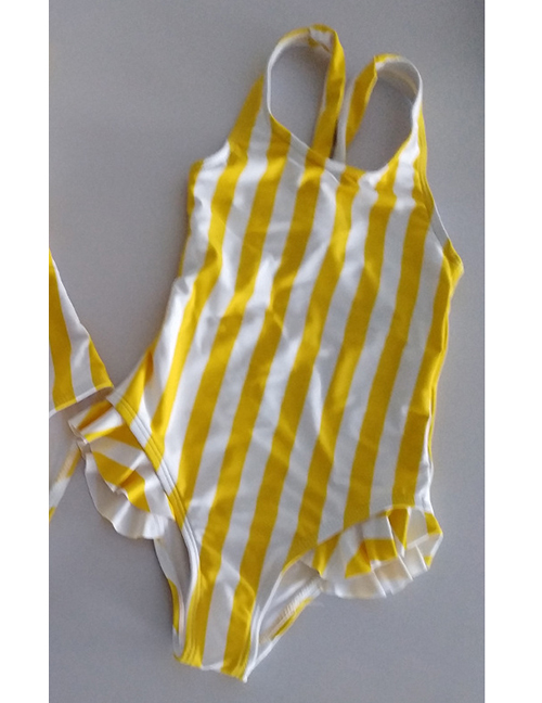 Children's Yellow Strip Parent-child Printed Triangle One-piece Swimsuit