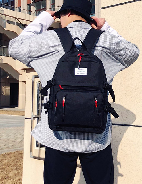 Fashion Black: Contrast Stitching Backpack