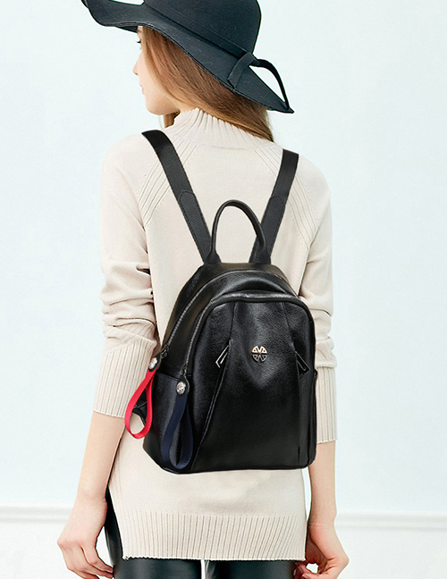 Fashion Black Pu Pure Color Backpack