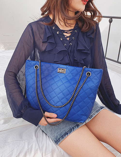 Fashion Blue Rhombic Chain Gradient Shoulder Bag