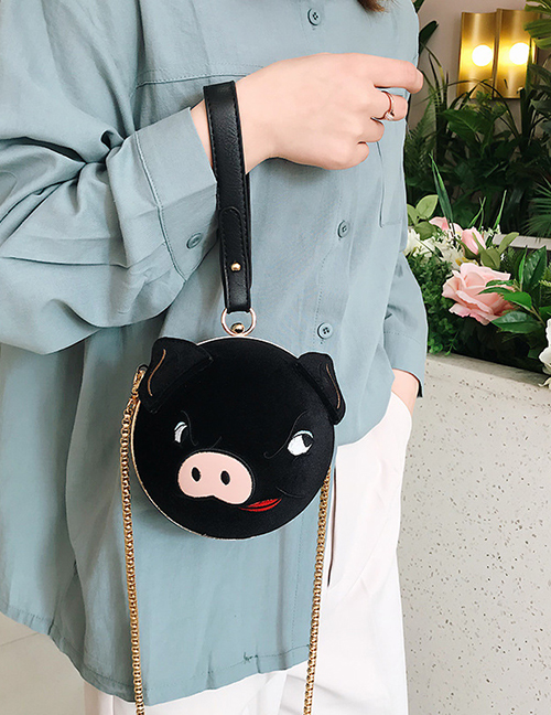 Fashion Black Hand Strap Shoulder Slung Pig Bag