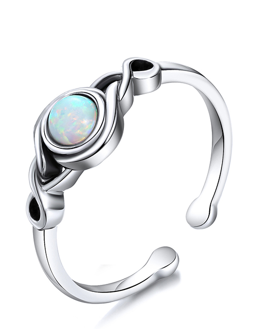 Fashion Silver  Silver Inlaid With Australian Gemstone Geometric Opening Ring