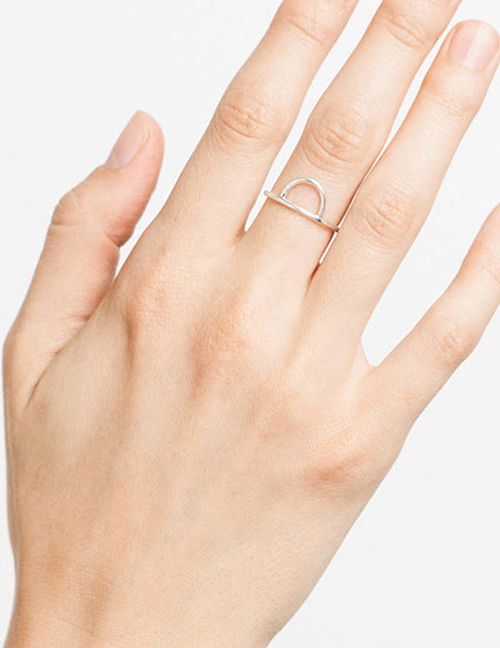 Fashion Silver Geometric  Silver Openwork Semicircular Ring